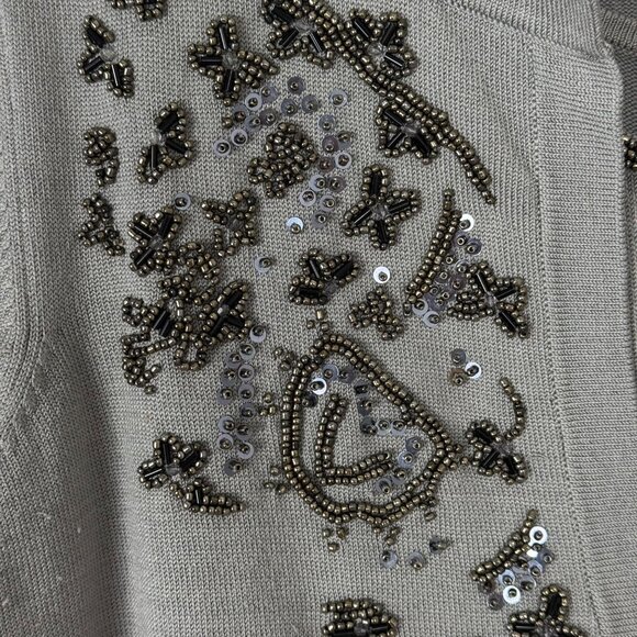 Talbots Grey Silk Blend Beaded Sweater Set Tank & Cardigan Women's SM Petite - Picture 3 of 12